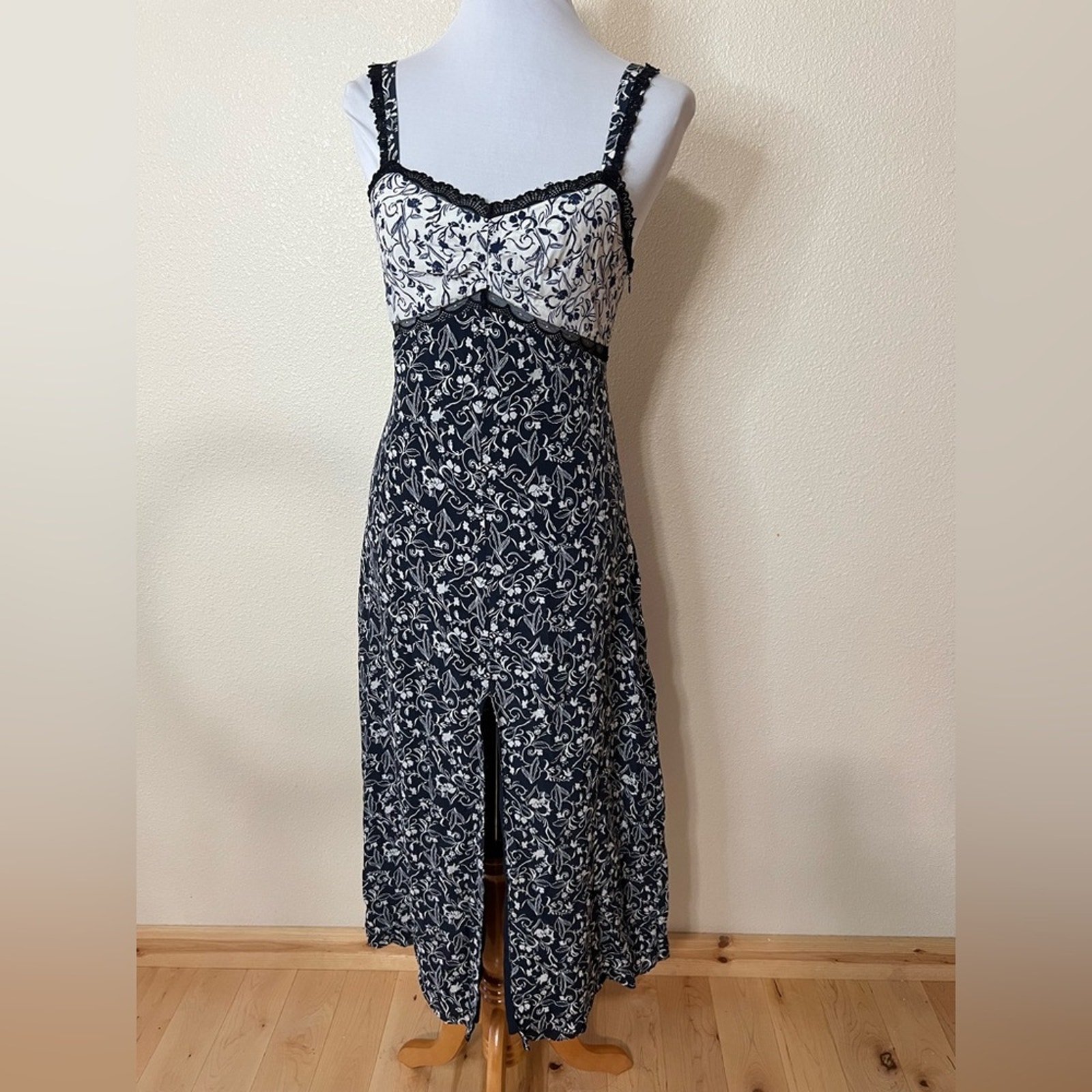 Tanya Taylor Sarita Blue White Floral Colorblock Cutout Silk Midi Dress 2